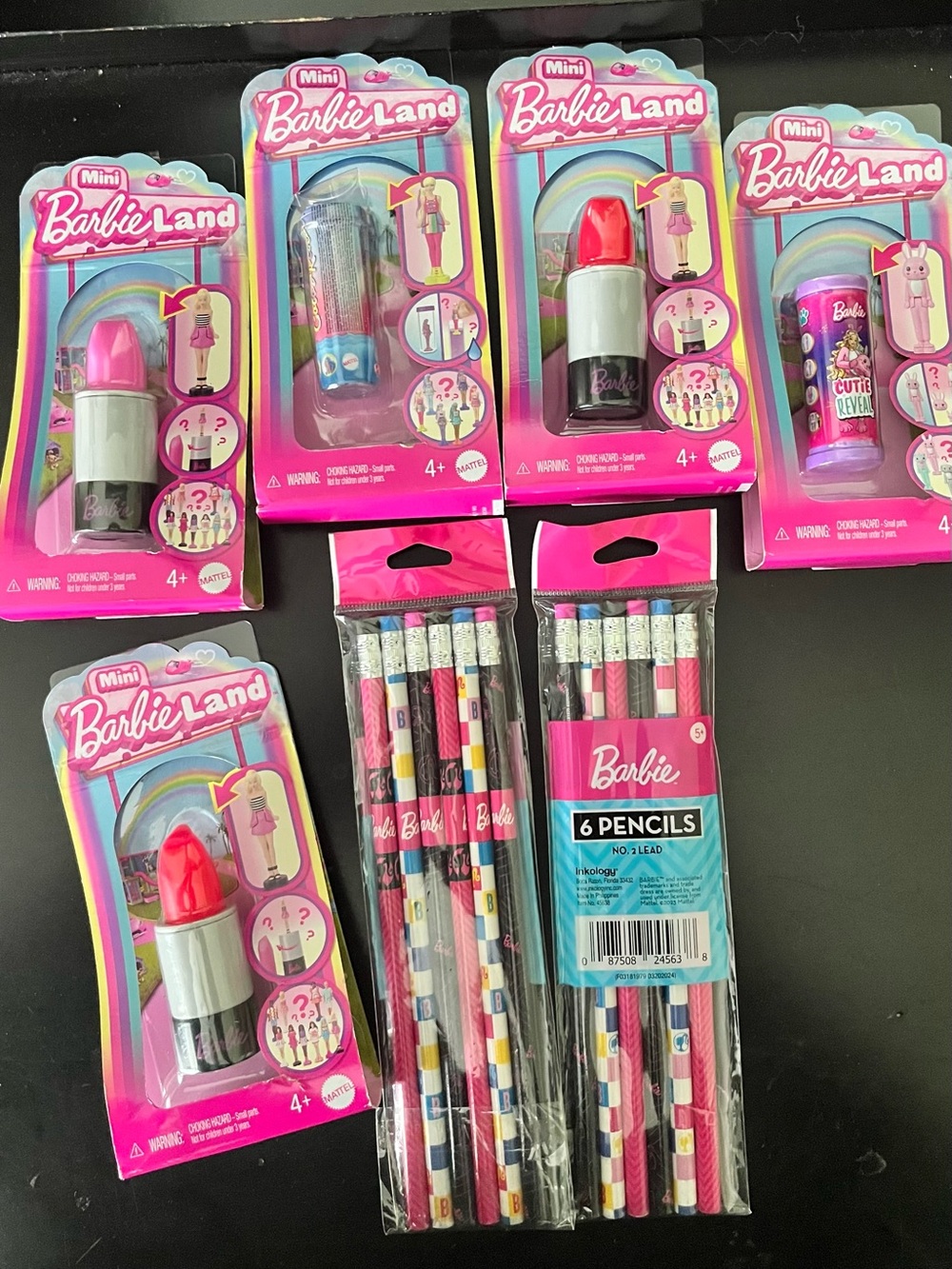Barbie 7 Piece Set - Mini Lipstick Toys & Barbie Pencils NWT